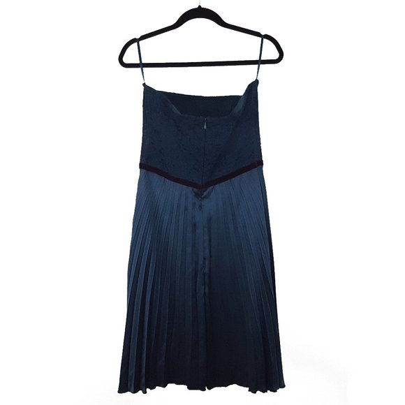 NEW Maria Bianca Nero Accordion Pleat Strapless Silk Dress Floral Dark Teal - Picture 3 of 6